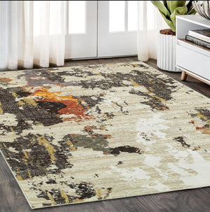HomeRoots 8' Stylish Beige and Black Runner Rug for Hallways, Entryways, and High-Traffic Areas, Durable Nylon 5'3" x 7'3" 388054