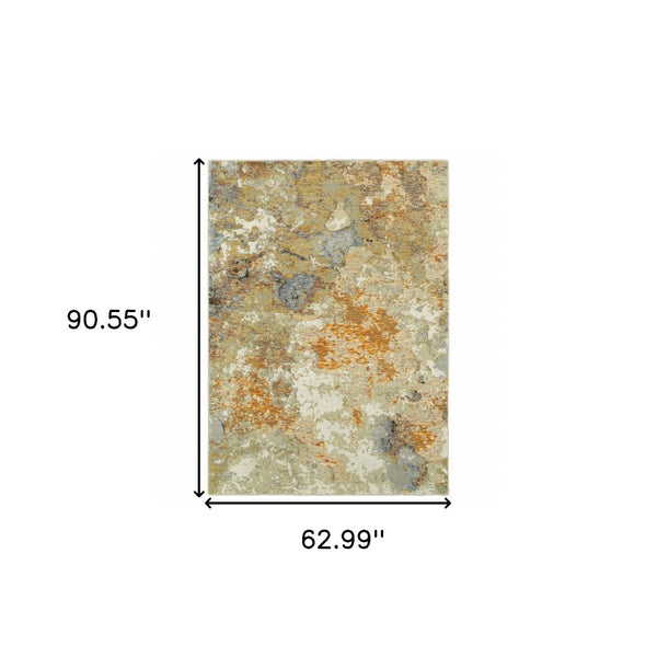 HomeRoots 8' Gold and Ivory Runner Rug - Elevate Your Space with Chic Design, Durability, and Easy Maintenance 5'3" x 7'3" 388055