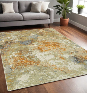 HomeRoots 8' Gold and Ivory Runner Rug - Elevate Your Space with Chic Design, Durability, and Easy Maintenance 5'3" x 7'3" 388055