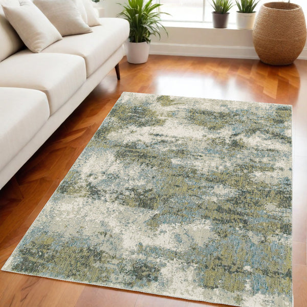 Homeroots 5' X 7' Blue Green Power Loom Area Rug  Nylon 388056