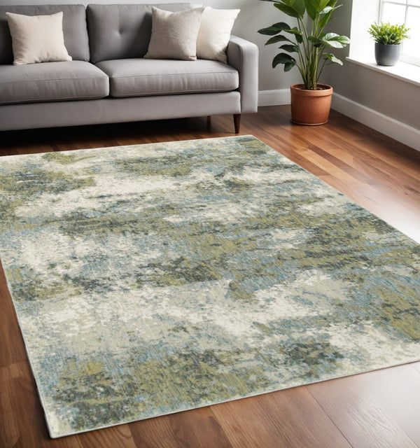 HomeRoots 8' Contemporary Blue and Green Runner Rug - Durable, Stylish, Ideal for Hallways and Narrow Spaces 5'3" x 7'3" 388056
