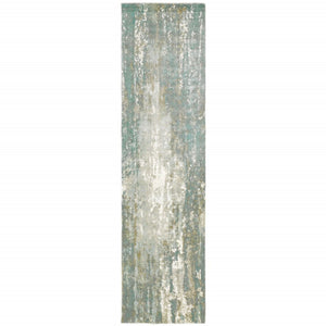 HomeRoots 3' Blue and Gray Abstract Splash Indoor Rug – Artful Design for Contemporary Hallways and Entryways 10' Runner Runner 388057