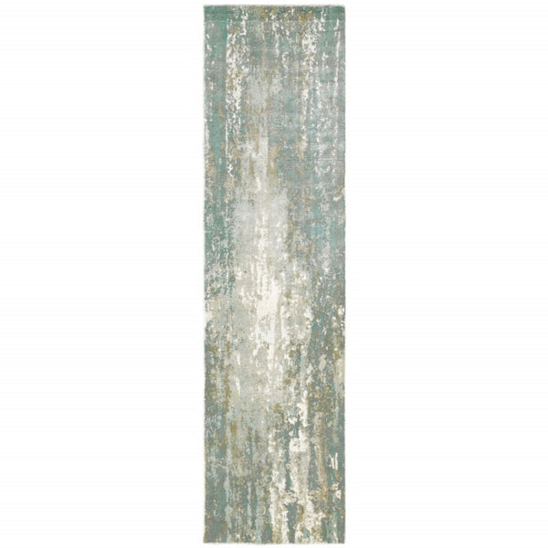 HomeRoots 3' Blue and Gray Abstract Splash Indoor Rug – Artful Design for Contemporary Hallways and Entryways 10' Runner Runner 388057