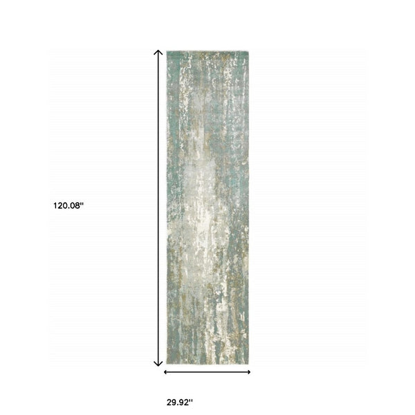 HomeRoots 3' Blue and Gray Abstract Splash Indoor Rug – Artful Design for Contemporary Hallways and Entryways 10' Runner Runner 388057