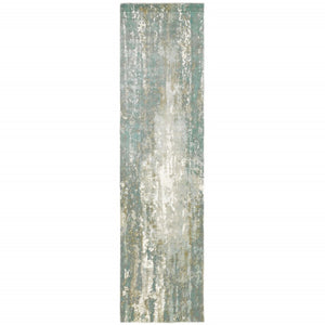 HomeRoots 3' Blue and Gray Abstract Splash Indoor Rug – Artful Design for Contemporary Hallways and Entryways 10' Runner Runner 388057
