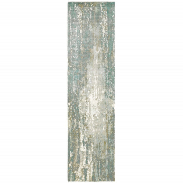 HomeRoots 3' Blue and Gray Abstract Splash Indoor Rug – Artful Design for Contemporary Hallways and Entryways 10' Runner Runner 388057