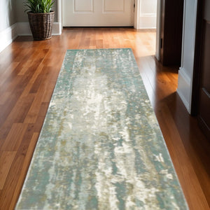 HomeRoots 3' Blue and Gray Abstract Splash Indoor Rug – Artful Design for Contemporary Hallways and Entryways 10' Runner Runner 388057