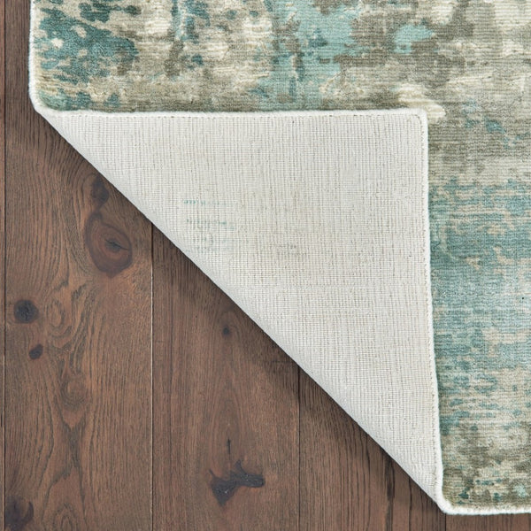 HomeRoots 3' Blue and Gray Abstract Indoor Runner Rug - Hand-Crafted, Soft Viscose, Elegant Contemporary Style 2'6" x 10' 388058