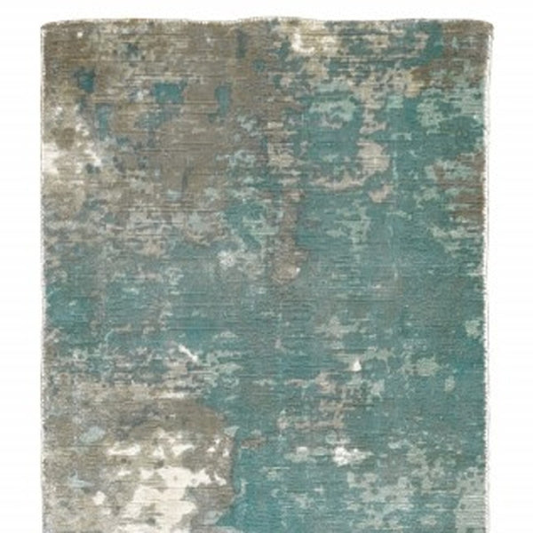HomeRoots 3' Blue and Gray Abstract Indoor Runner Rug - Hand-Crafted, Soft Viscose, Elegant Contemporary Style 2'6" x 10' 388058