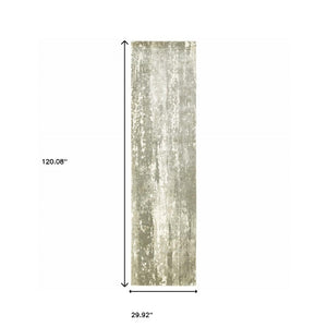 HomeRoots 3' Gray and Ivory Abstract Splash Indoor Runner Rug – Hand-Crafted Luxury for Modern Spaces 2'6" x 10' 388059