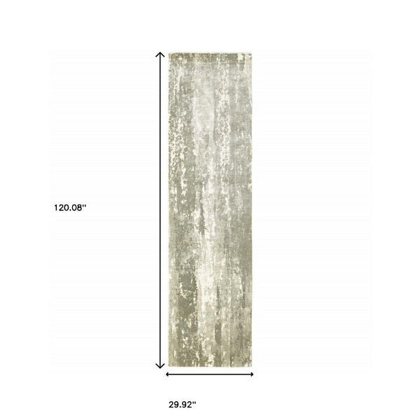 HomeRoots 3' Gray and Ivory Abstract Splash Indoor Runner Rug – Hand-Crafted Luxury for Modern Spaces 2'6" x 10' 388059