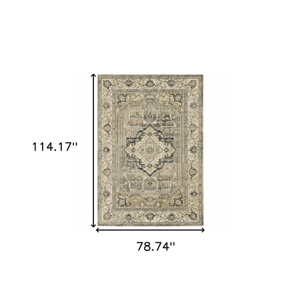Homeroots 7' X 10' Beige And Gray Traditional Medallion Indoor Area Rug  Polypropylene 388060