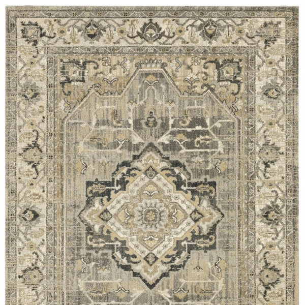 Homeroots 7' X 10' Beige And Gray Traditional Medallion Indoor Area Rug  Polypropylene 388060