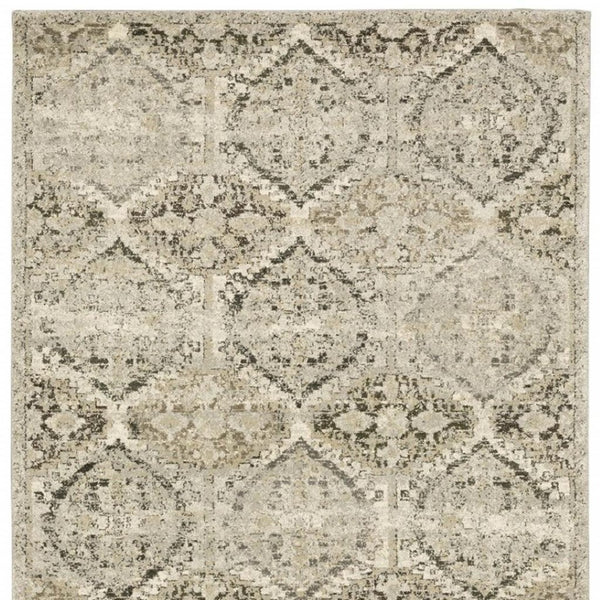 HomeRoots 2' Elegant Ivory and Gray Floral Trellis Indoor Runner Rug for Hallways and Entryways Decor 6'7" x 9'6" 388061