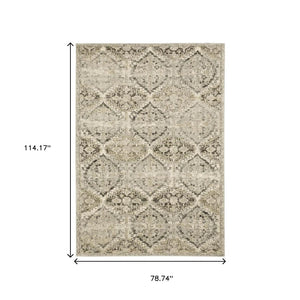 HomeRoots 2' Elegant Ivory and Gray Floral Trellis Indoor Runner Rug for Hallways and Entryways Decor 6'7" x 9'6" 388061