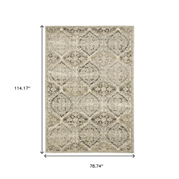 HomeRoots 2' Elegant Ivory and Gray Floral Trellis Indoor Runner Rug for Hallways and Entryways Decor 6'7" x 9'6" 388061