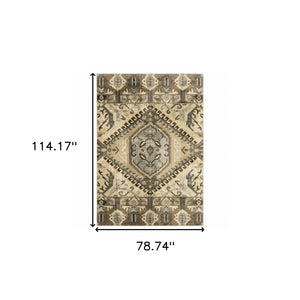 Homeroots 7' X 10' Tan And Gold Central Medallion Indoor Area Rug  Polypropylene 388062