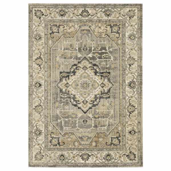 Homeroots 8' X 11' Beige And Gray Traditional Medallion Indoor Area Rug  Polypropylene 388066