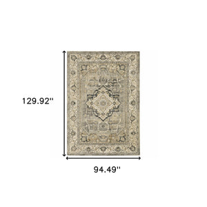Homeroots 8' X 11' Beige And Gray Traditional Medallion Indoor Area Rug  Polypropylene 388066