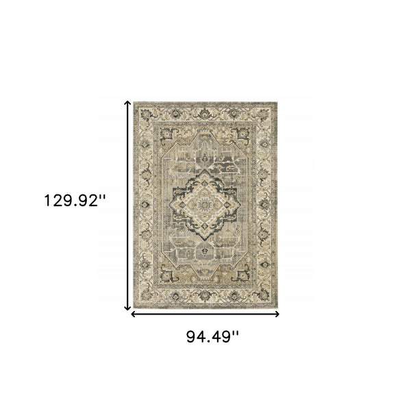 Homeroots 8' X 11' Beige And Gray Traditional Medallion Indoor Area Rug  Polypropylene 388066