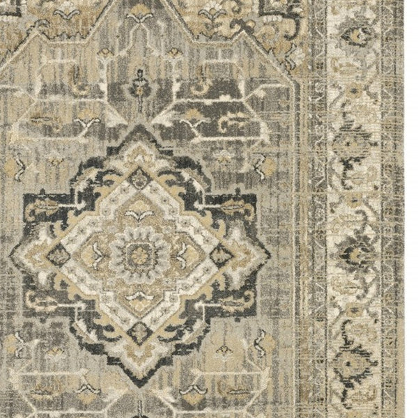 Homeroots 8' X 11' Beige And Gray Traditional Medallion Indoor Area Rug  Polypropylene 388066