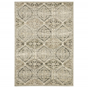 HomeRoots 2' Elegant Ivory and Gray Floral Trellis Indoor Runner Rug for Hallways and Entryways Decor 7'10" x 10'10" 388067