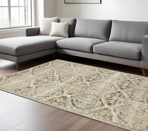 HomeRoots 2' Elegant Ivory and Gray Floral Trellis Indoor Runner Rug for Hallways and Entryways Decor 7'10" x 10'10" 388067