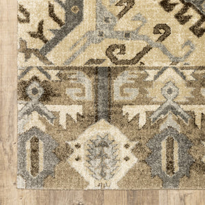 Homeroots 8' X 11' Tan And Gold Central Medallion Indoor Area Rug  Polypropylene 388068