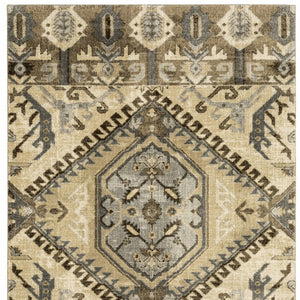Homeroots 8' X 11' Tan And Gold Central Medallion Indoor Area Rug  Polypropylene 388068