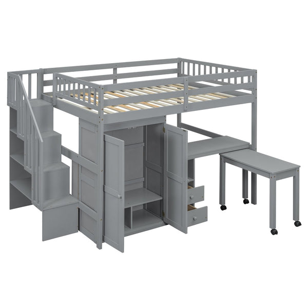 English Elm Queen Murphy Bed with Integrated Desk Cabinet Shelves Space Saving Studio Solution Gray N708S00014E