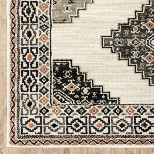 HomeRoots 5' Modern Ivory Gray and Orange Geometric Area Rug – Durable, Stylish, and Stain-Resistant Design 10' X 13' 388069