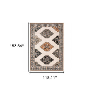 HomeRoots 5' Modern Ivory Gray and Orange Geometric Area Rug – Durable, Stylish, and Stain-Resistant Design 10' X 13' 388069