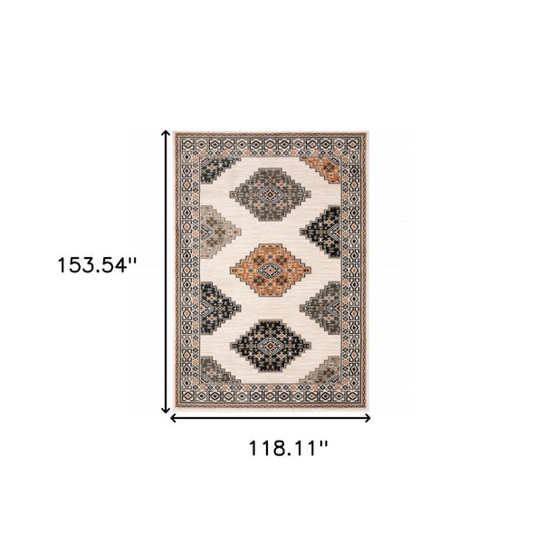 HomeRoots 5' Modern Ivory Gray and Orange Geometric Area Rug – Durable, Stylish, and Stain-Resistant Design 10' X 13' 388069