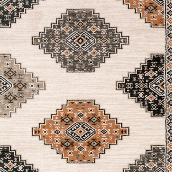 HomeRoots 5' Modern Ivory Gray and Orange Geometric Area Rug – Durable, Stylish, and Stain-Resistant Design 10' X 13' 388069
