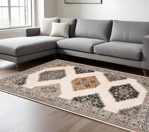 HomeRoots 5' Modern Ivory Gray and Orange Geometric Area Rug – Durable, Stylish, and Stain-Resistant Design 10' X 13' 388069