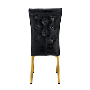 English Elm Set of 4 Glam Faux Leather Dining Chairs with Crystal Buckle and Gold Tone Legs Black+Gold W3226P311060
