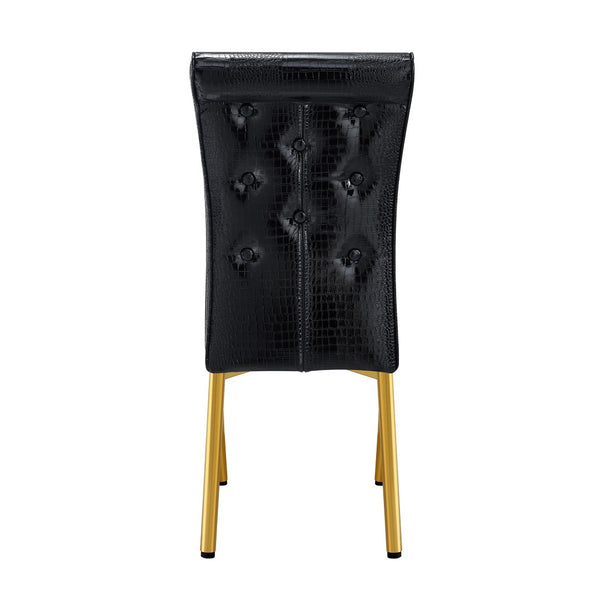English Elm Set of 4 Glam Faux Leather Dining Chairs with Crystal Buckle and Gold Tone Legs Black+Gold W3226P311061