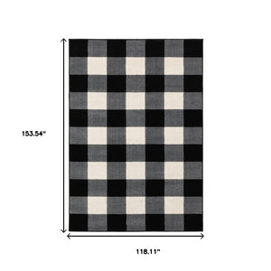HomeRoots 5' Timeless Black and Ivory Gingham Area Rug - Durable, Easy Care, Perfect for High-Traffic Spaces 10' X 13' 388070
