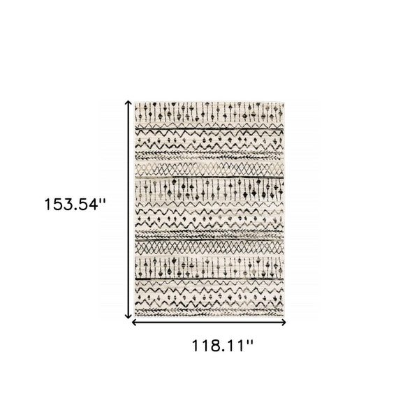 HomeRoots 5' Contemporary Ivory and Black Abstract Geometric Distressed Area Rug for Modern Living Spaces 10' X 13' 388071
