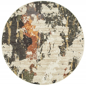 HomeRoots 8' Stylish Beige and Black Runner Rug for Hallways, Entryways, and High-Traffic Areas, Durable Nylon 7'10" Round 388073