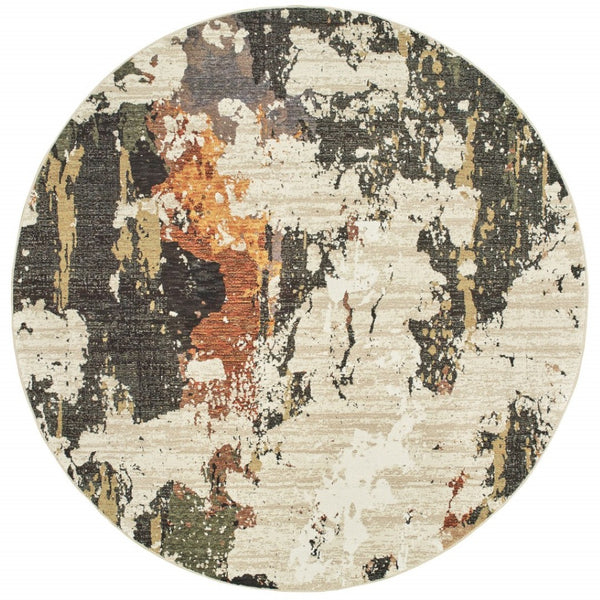 HomeRoots 8' Stylish Beige and Black Runner Rug for Hallways, Entryways, and High-Traffic Areas, Durable Nylon 7'10" Round 388073