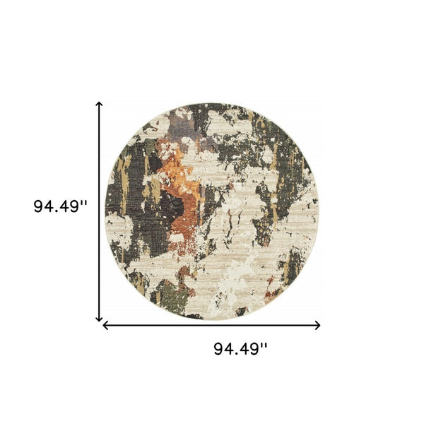 HomeRoots 8' Stylish Beige and Black Runner Rug for Hallways, Entryways, and High-Traffic Areas, Durable Nylon 7'10" Round 388073