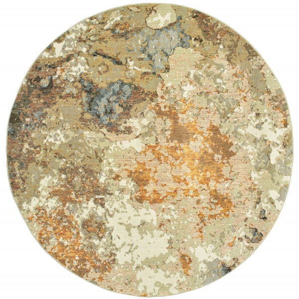 HomeRoots 8' Gold and Ivory Runner Rug - Elevate Your Space with Chic Design, Durability, and Easy Maintenance 7'10" Round 388075
