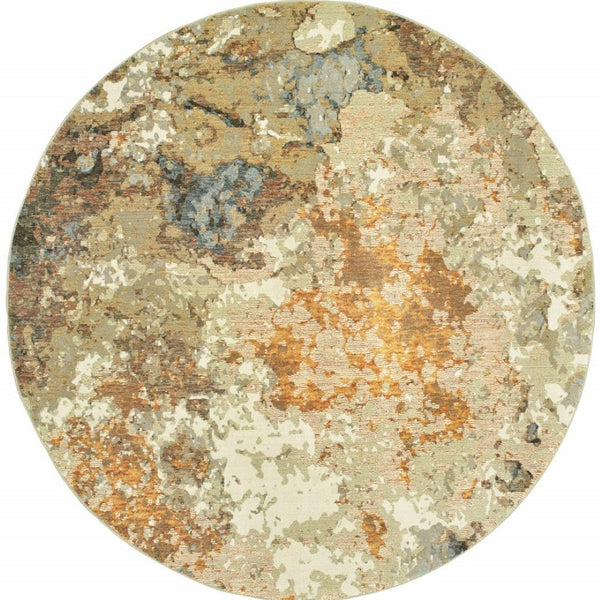 HomeRoots 8' Gold and Ivory Runner Rug - Elevate Your Space with Chic Design, Durability, and Easy Maintenance 7'10" Round 388075