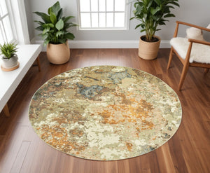 HomeRoots 8' Gold and Ivory Runner Rug - Elevate Your Space with Chic Design, Durability, and Easy Maintenance 7'10" Round 388075