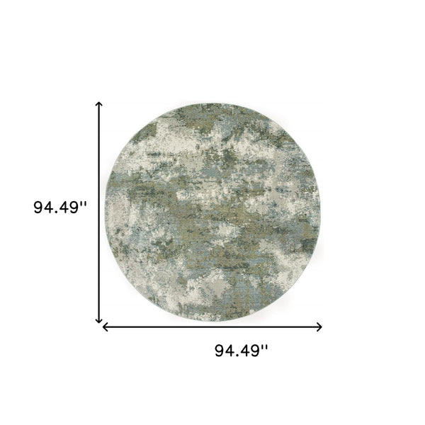 Homeroots 8' Blue Green Round Power Loom Area Rug  Nylon 388077