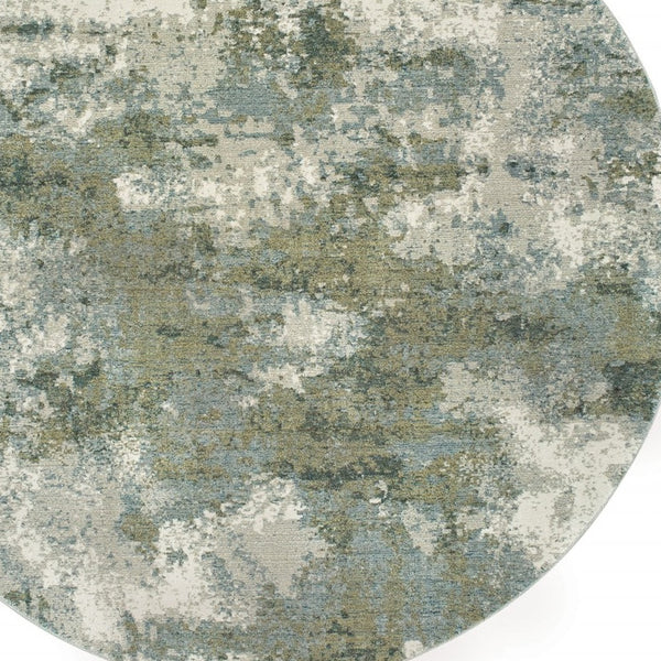 Homeroots 8' Blue Green Round Power Loom Area Rug  Nylon 388077