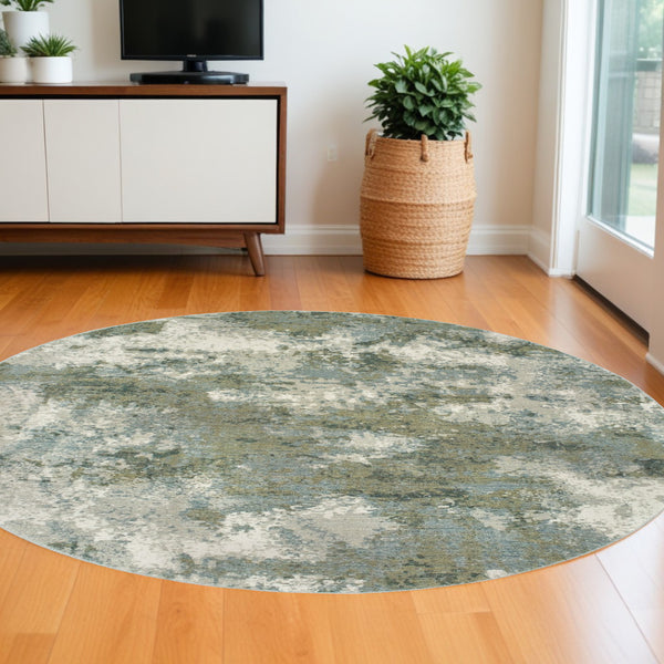 Homeroots 8' Blue Green Round Power Loom Area Rug  Nylon 388077