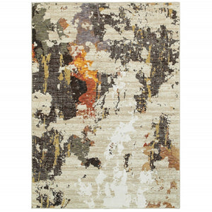 HomeRoots 8' Stylish Beige and Black Runner Rug for Hallways, Entryways, and High-Traffic Areas, Durable Nylon 7'10" x 10'10" 388081