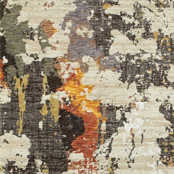 HomeRoots 8' Stylish Beige and Black Runner Rug for Hallways, Entryways, and High-Traffic Areas, Durable Nylon 7'10" x 10'10" 388081